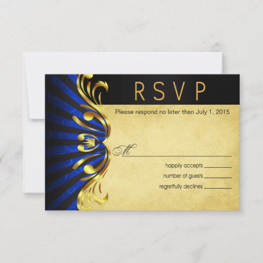 Art Nouveau Vegas UAWG | Goldblau RSVP Karte (Vorderseite)