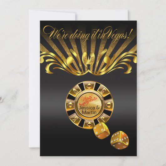Art Nouveau Vegas Wedding | Gold schwarz Einladung (Vorderseite)