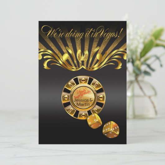 Art Nouveau Vegas Wedding | Gold schwarz Einladung (Stehend Vorderseite)