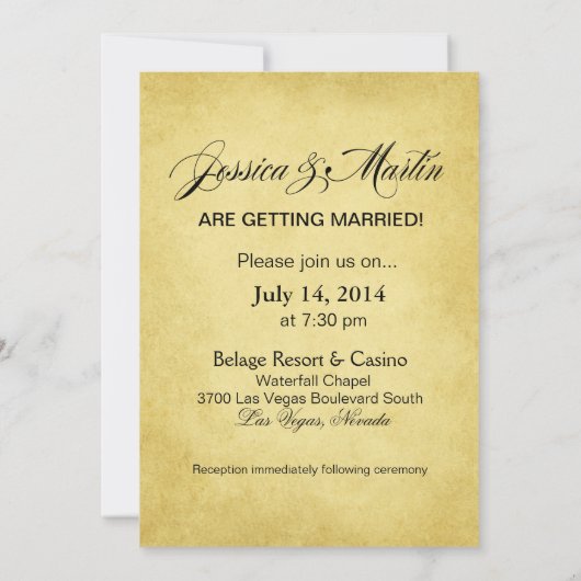 Art Nouveau Vegas Wedding | Gold schwarz Einladung (Rückseite)