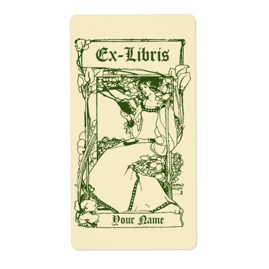 Art Nouveau Viktorianische Ära Ex Libris Lady Temp (Vorne)