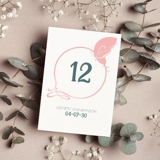 Art Nouveau Vintag Butterfly Dusty Pink Wedding Tischnummer