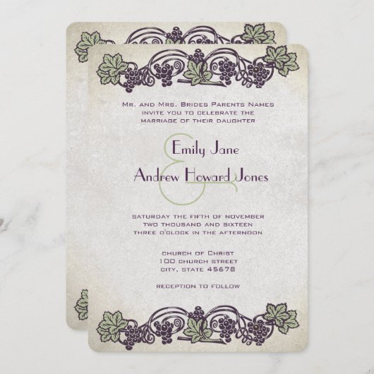 Art Nouveau Vintag Vineyard Fotonics Einladung (Vorne/Hinten)