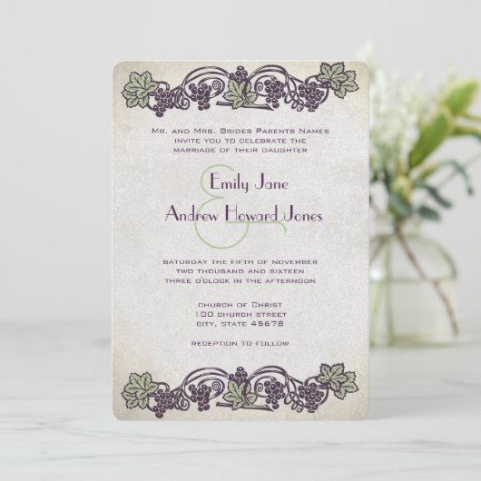 Art Nouveau Vintag Vineyard Fotonics Einladung (Stehend Vorderseite)