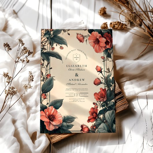 Art Nouveau Vintage Blumenhochzeit Einladung