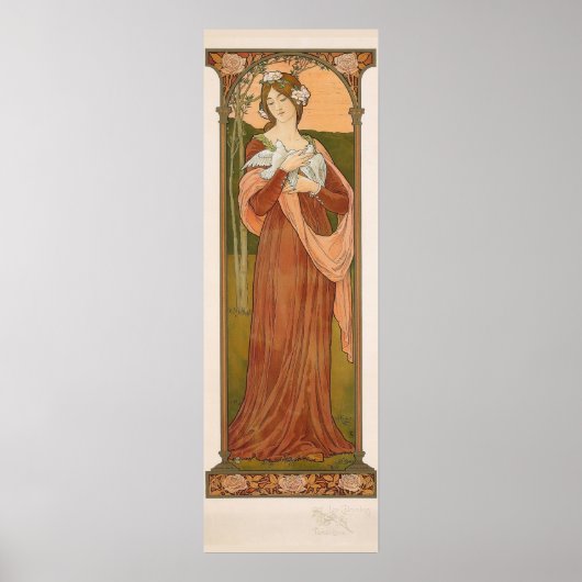 Art Nouveau Vintage Dame mit Doves Sonrel Poster (Vorne)