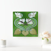 Art Nouveau Vintage Flowers Ceramic Tile Quadratische Wanduhr (Zuhause)