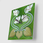 Art Nouveau Vintage Flowers Ceramic Tile  Quadratische Wanduhr (Winkel)