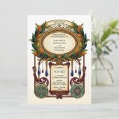 Art Nouveau Vintage Oval Frame Wedding Einladung (Stehend Vorderseite)