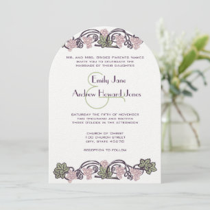 Art Nouveau Vintage Pink Vineyard Wedding Invites Einladung