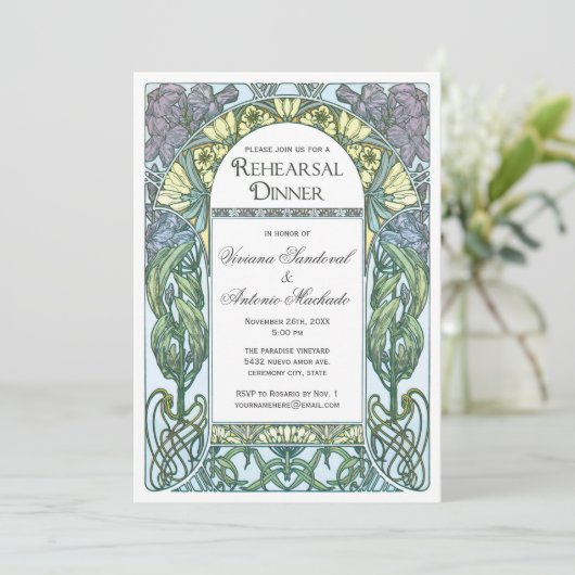 Art Nouveau Vintage Probe Abendessen Einladung (Stehend Vorderseite)