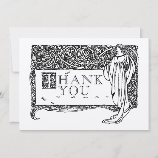 Art Nouveau Vintage Rose Bush Grenze Dankeskarte (Vorderseite)