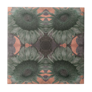 Art Nouveau Vintage Sonnenblume Grün Orange Blumen Fliese