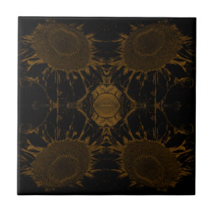 Art Nouveau Vintage Sonnenblume Schwarz Gold Flora Fliese