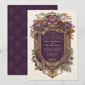 Art Nouveau Violett Gold Schild Herbstblumen Vinta Einladung