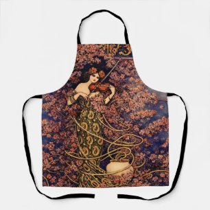 Art Nouveau Violinistin in Blüten – Vintage Floral Schürze