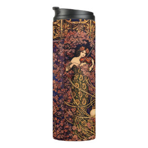 Art Nouveau Violinistin in Blüten – Vintage Floral Thermosbecher