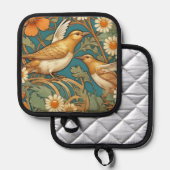 Art Nouveau Vögel und Blumen Topflappen (Vorderseite/Rückseite)