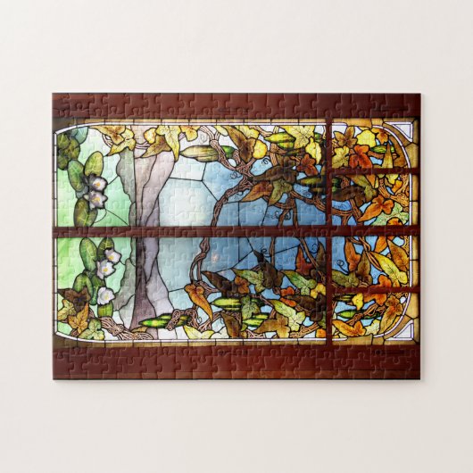 Art Nouveau Wasserlilie Blume festes Glass Puzzle (Horizontal)