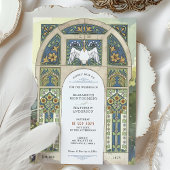Art Nouveau Wedding Blue, Gold, Green Arch Einladung