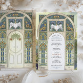 Art Nouveau Wedding Blue, Gold, Green Arch Einladung