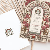 Art Nouveau Wedding Burgundy und Ivory Florals Einladung