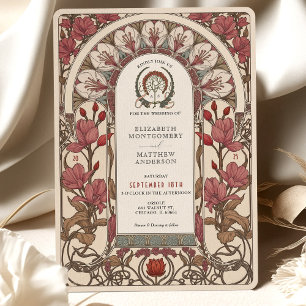 Art Nouveau Wedding Burgundy und Ivory Florals Einladung