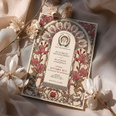 Art Nouveau Wedding Burgundy und Ivory Florals Einladung