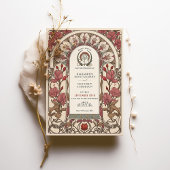 Art Nouveau Wedding Burgundy und Ivory Florals Einladung