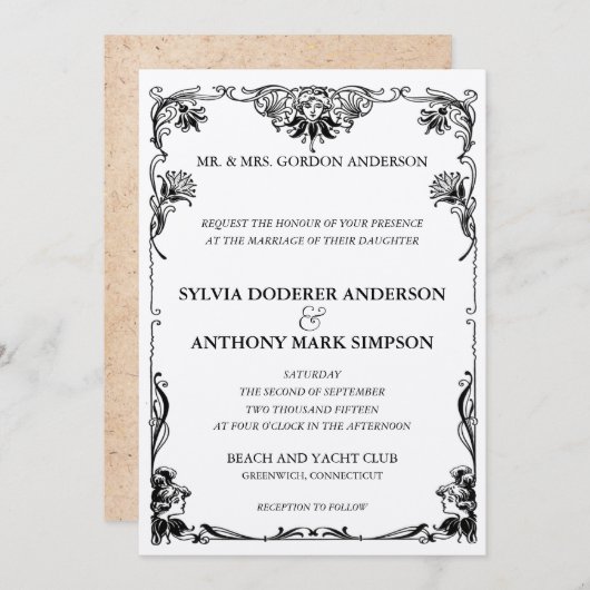 Art Nouveau Wedding Einladung (Vorne/Hinten)