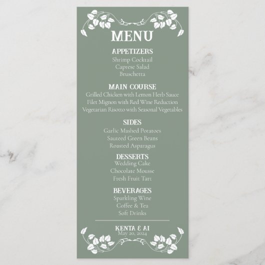 Art Nouveau Wedding Flat Menu Menükarte (Vorderseite)