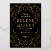 Art Nouveau Wedding Flows Linework Black Gold Folieneinladung (Vorderseite)