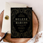 Art Nouveau Wedding Flows Linework Black Gold Folieneinladung