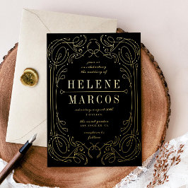 Art Nouveau Wedding Flows Linework Black Gold Folieneinladung