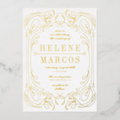 Art Nouveau Wedding Flows Linework Gold Folieneinladung (Vorderseite)