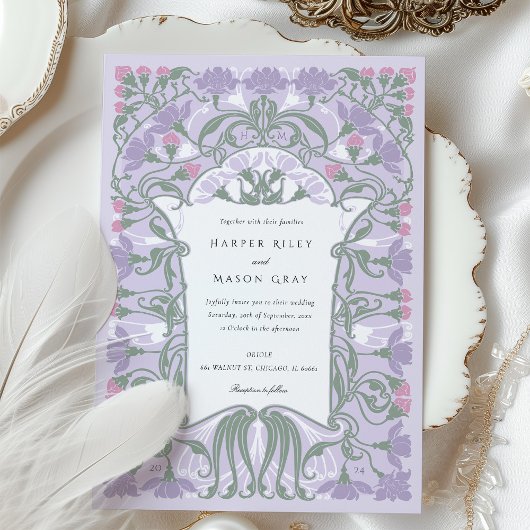 Art Nouveau Wedding Lavender and Pastels Einladung