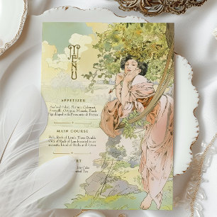 Art Nouveau Wedding Menu Card Floral Goddess Einladung