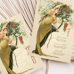 Art Nouveau Wedding Menu Card mit Trauben Einladung<br><div class="desc">Diese exquisite, im Jugendstil inspirierte Hochzeitskarte zeigt eine bezaubernde Abbildung einer Göttin, die in einem fließenden, in Rose gehauenen Gewand mit Salbei-grünen Akzenten gezeichnet wurde. Sie steht anmutig inmitten üppiger Weinreben und symbolisiert Überfluss und Feier. Die Farbenpalette ist eine harmonische Mischung aus sanfter Rose, Salbei und goldener Creme, die einen...</div>