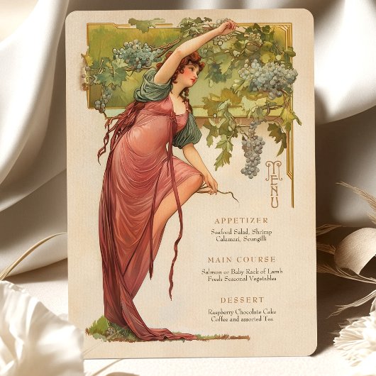 Art Nouveau Wedding Menu Card mit Trauben Einladung