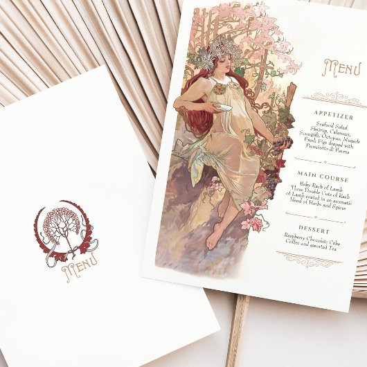 Art Nouveau Wedding Menu Vintage Lady Einladung