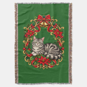 Art Nouveau Weihnachtskatze Silber Tabby Decke