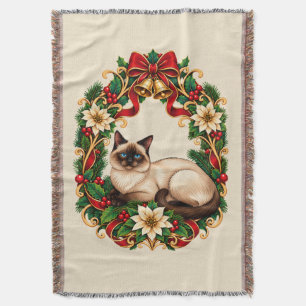 Art Nouveau-Weihnachtskranz mit Siamkatze Decke
