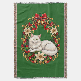 Art Nouveau-Weihnachtskranz mit weißer Perserkatze Decke