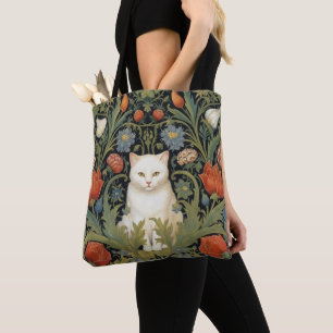 Art nouveau weiße Katze im Garten Tasche