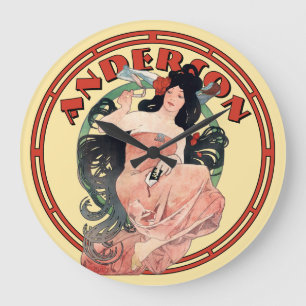 Art Nouveau-Werbeplakat von Mucha Große Wanduhr