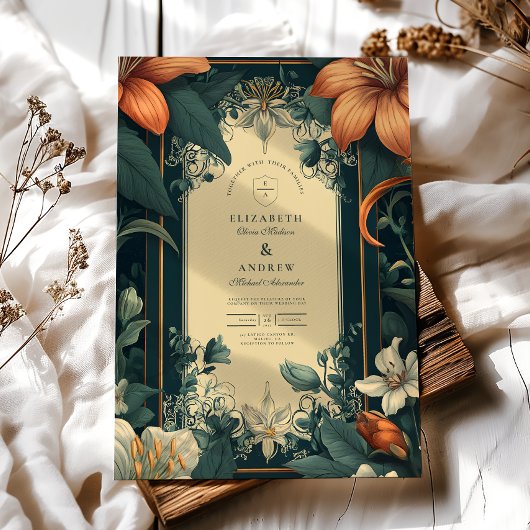 Art Nouveau Whimsical Floral Wedding Einladung