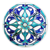 Art Nouveau White Aqua Blue Geometric Keramikknauf (Vorderseite)