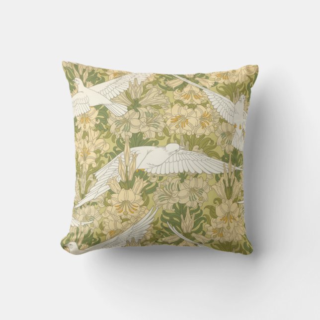 Art Nouveau White Docks mit Lilies Pillow Kissen (Vorderseite)