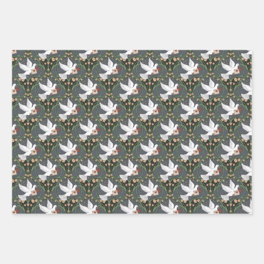 Art Nouveau White Dove Liebe Geschenkpapier Set (Vorderseite 3)