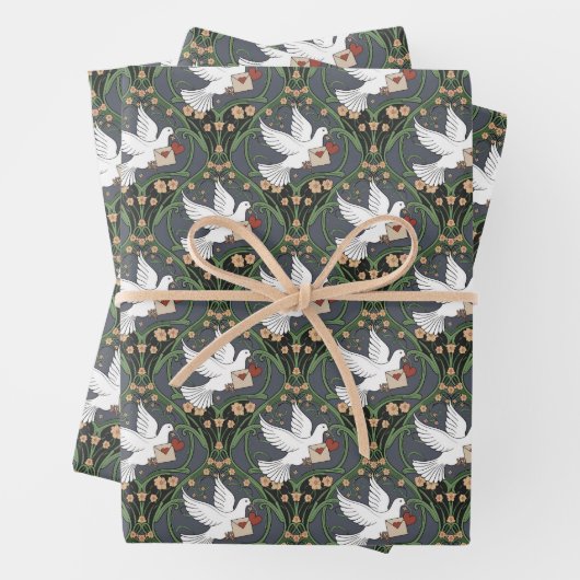 Art Nouveau White Dove Liebe Geschenkpapier Set (Beispiel)